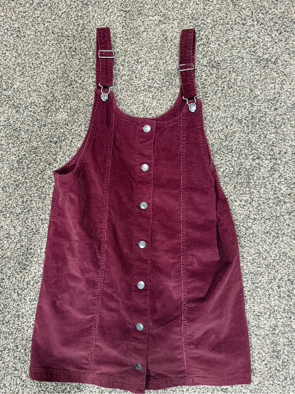 Burgundy Corduroy Button-Front Pinafore Dress